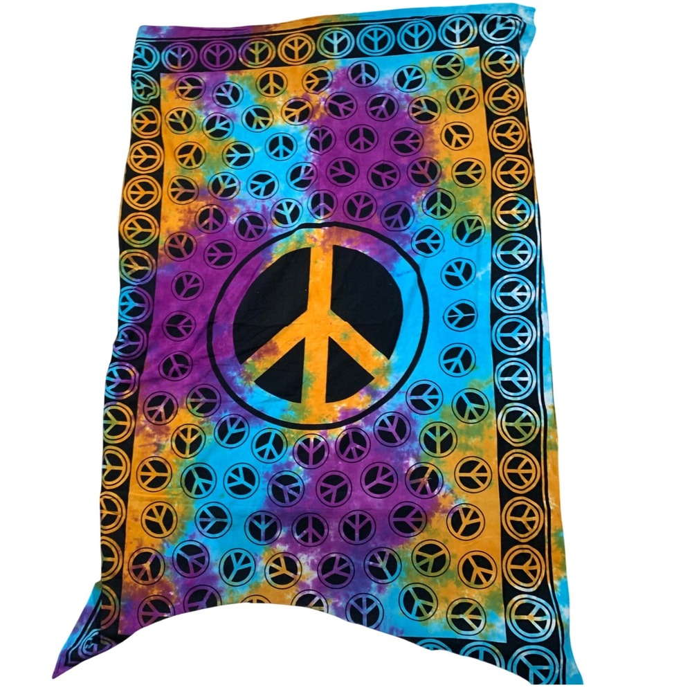 Tie Dye Peace Sign Tapestry Wall Hanging Boho Hippie Festival 8 x 6 ft